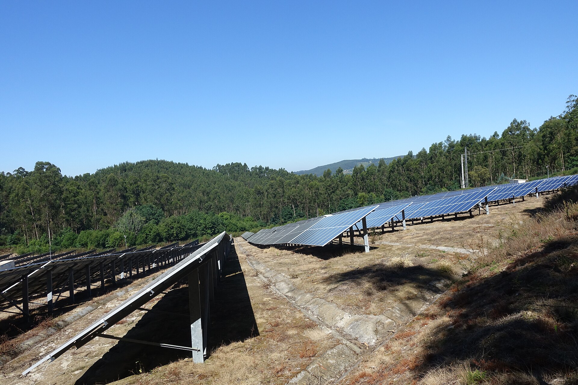 Rows of ground-mounted solar modules at a photovoltaic power station
